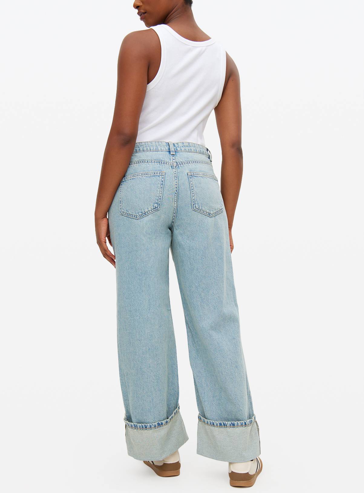 Light Wash Baggy Wide Leg Turn Up Hem Denim Jeans  14R - Image 4